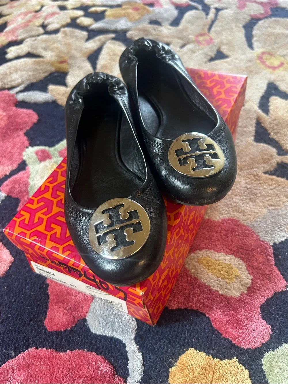 Tory Burch Reva Black Leather Reva Ballet Flats